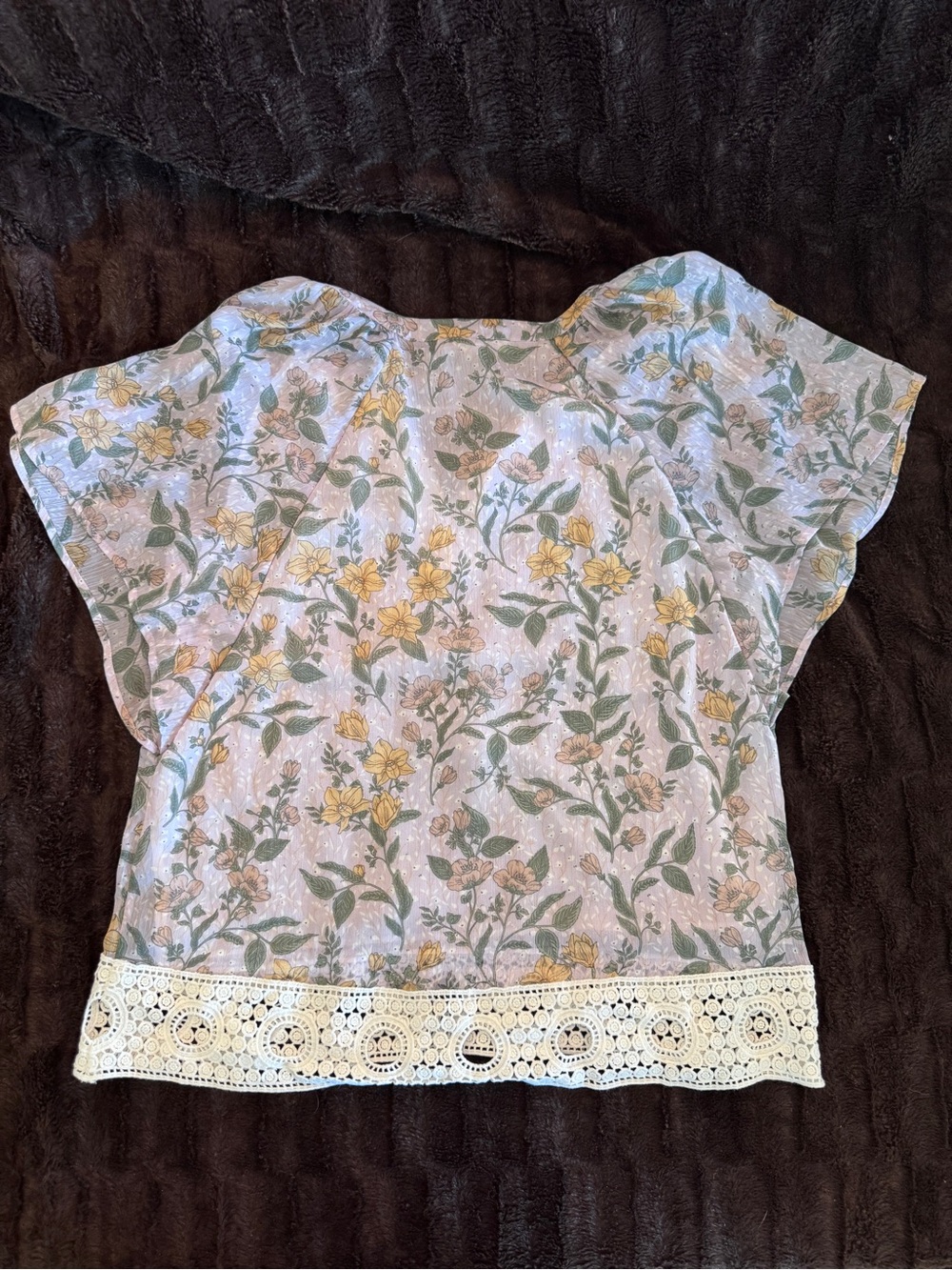 Floral Lace-Trim Peasant Blouse - Lavender Floral - Picture 2 of 7